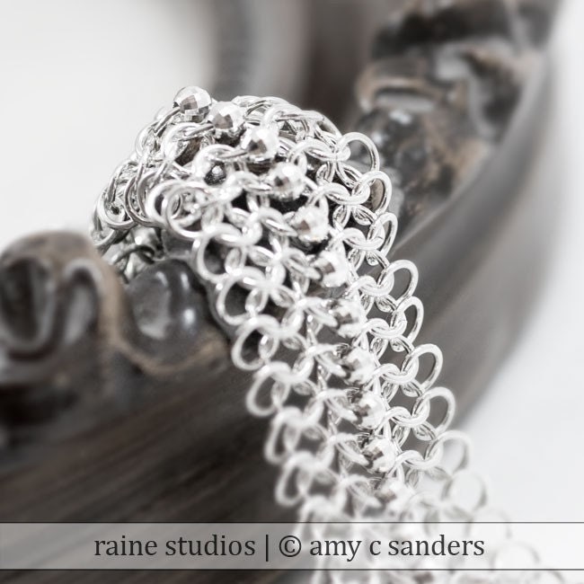 Red Carpet - Sterling silver mesh bracelet with faceted sterling silver beads