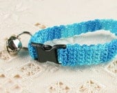 Crochet Kitty Kitten Cat Collar Variegated Bright Turquoise Blue