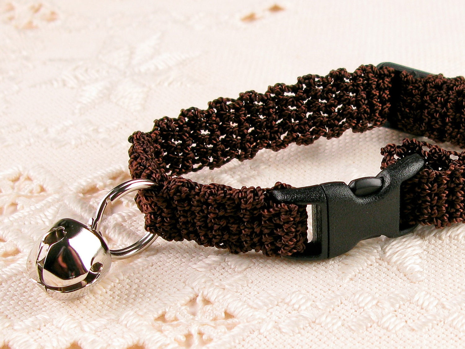 Crochet Cat Collar Chocolate Espresso Brown Breakaway Collar