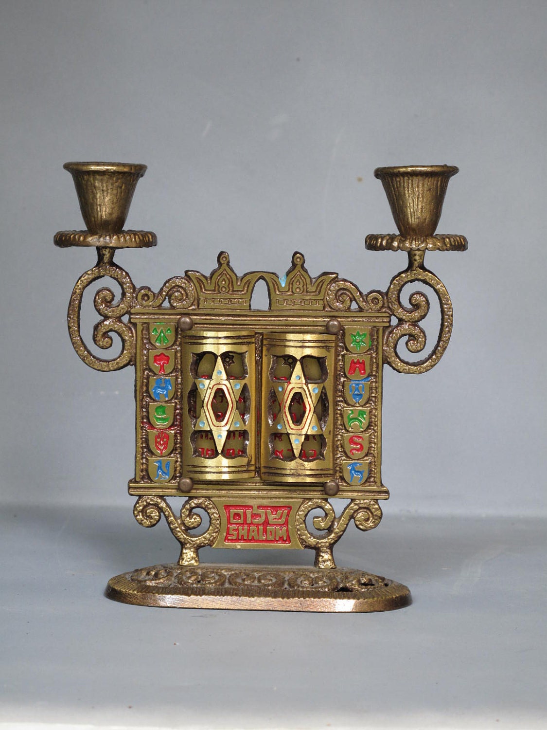 Vintage Brass Enamel Sabbath Candle Holder / by MilkaCervenka