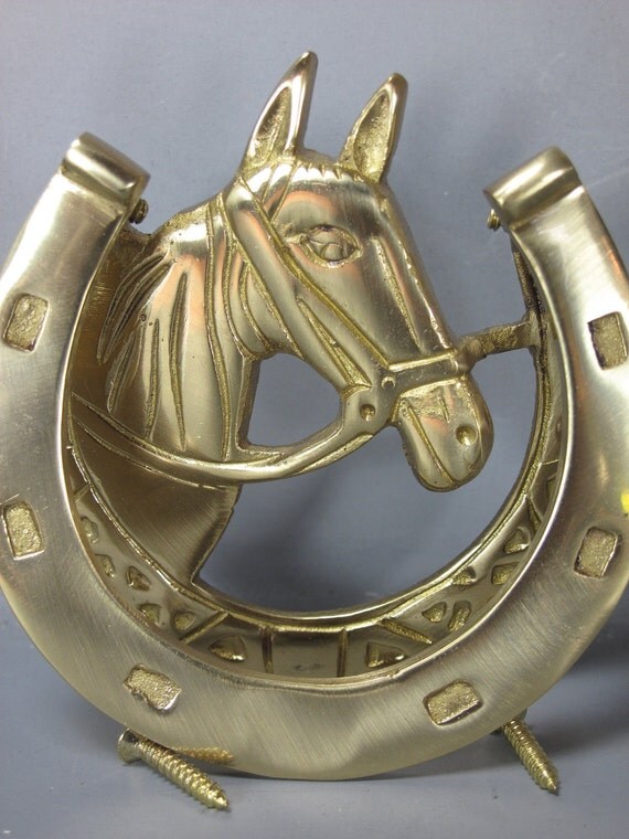 Vintage Brass Horse Head & Horseshoe Door Knocker by MilkaCervenka
