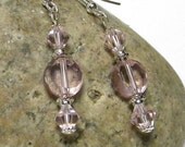 Beaded Earrings, Pink Beaded Earrings, Pink Crystal Earrings. Dangle Earrings, Fashion Earrings, Women's Earrings, Women's Jewelry