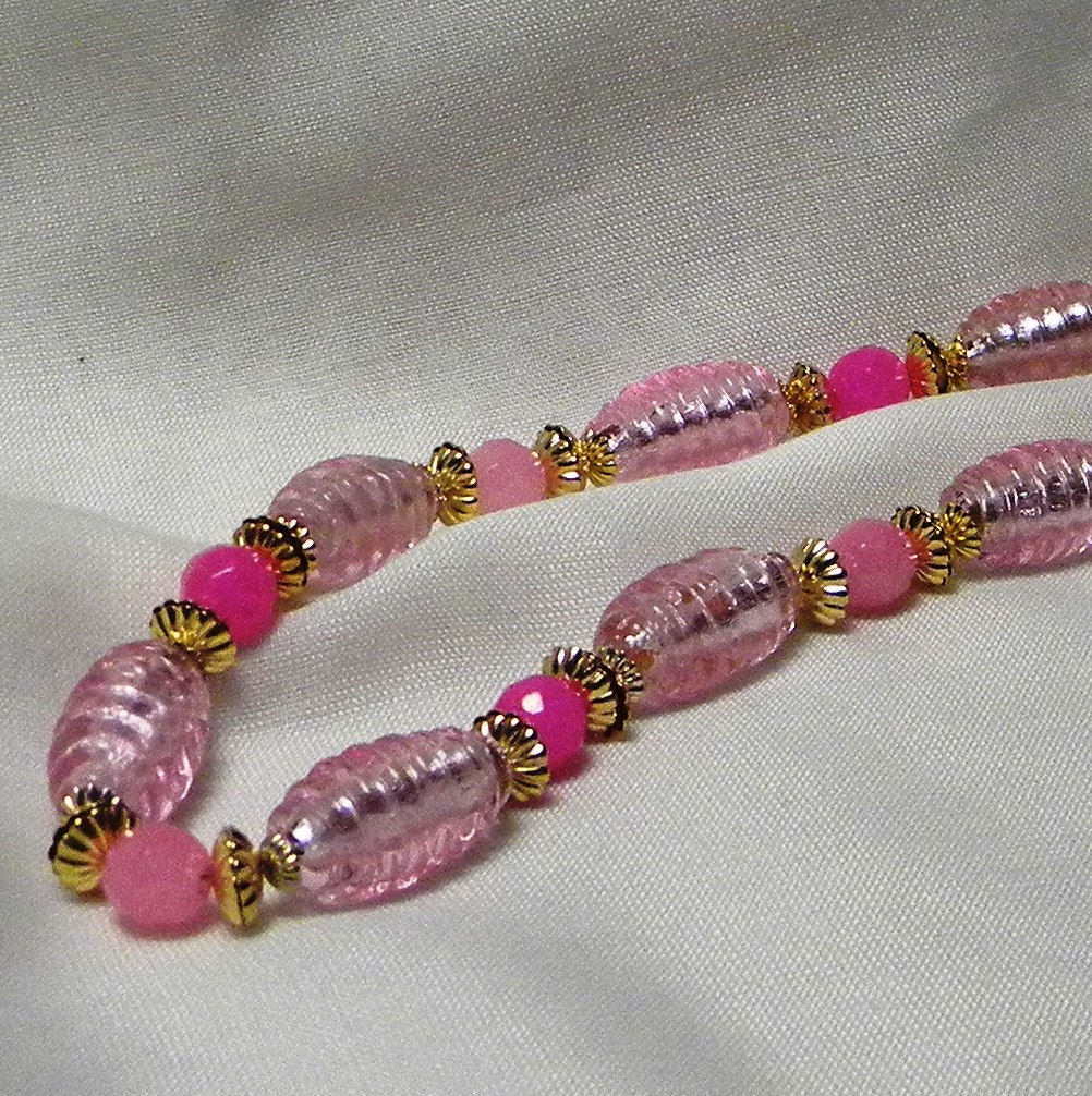 Beaded Necklace, Pink Beaded Necklace, Pink Crystal Necklace, Fashion Necklace, Glass Bead Necklace, Women's Necklace, Women's Jewelry