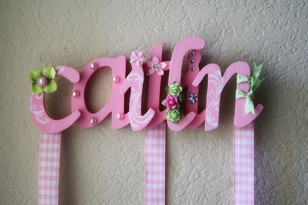 Personalized Wooden Plaque Hairbow Holder- 7 LETTERS