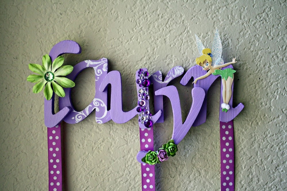 Personalized Tinkerbell Wood Hair Bow Holder- UP TO 6 LETTERS
