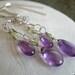Grape Amethyst Teardrop Ear Threads in Sterling silver with Peridot