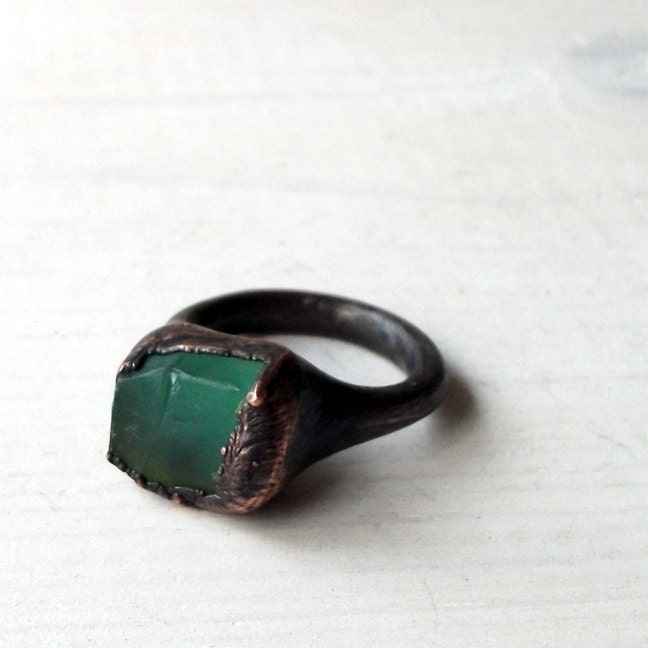Copper Chrysoprase Ring Emerald Caribbean Green Handmade Organic Raw Modern