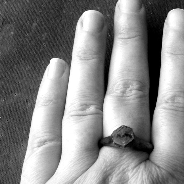 Copper Ring Phantom Quartz Raw Quartz Crystal Ice Natural Gem Stone Patina Artisan
