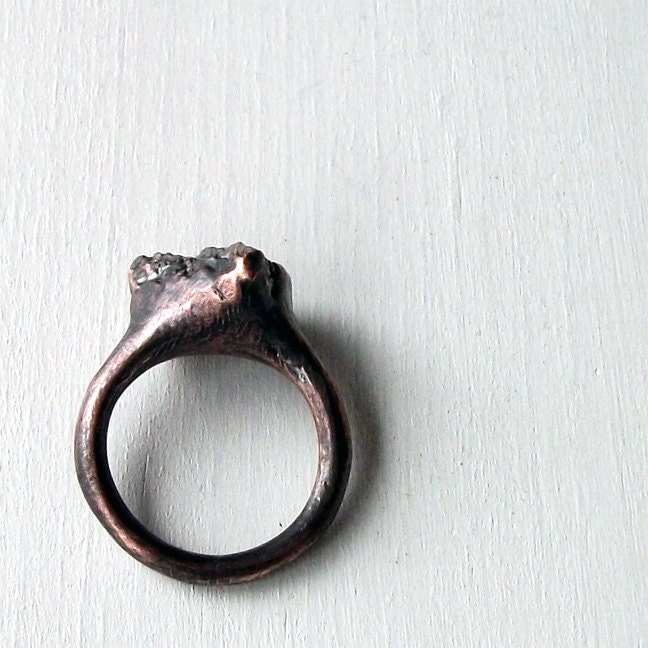 Ring Druzy Copper Geode Agate Gem Stone Frost Sugared Pink Grey Crystal Ice Patina Artisan