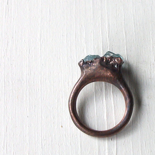 Copper Ring Aquamarine Ring Sky Blue Green Organic Raw Artisan Handmade