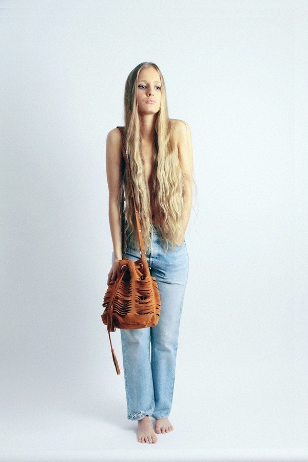 Tajos Brown Suede Leather Bag// Made to order //