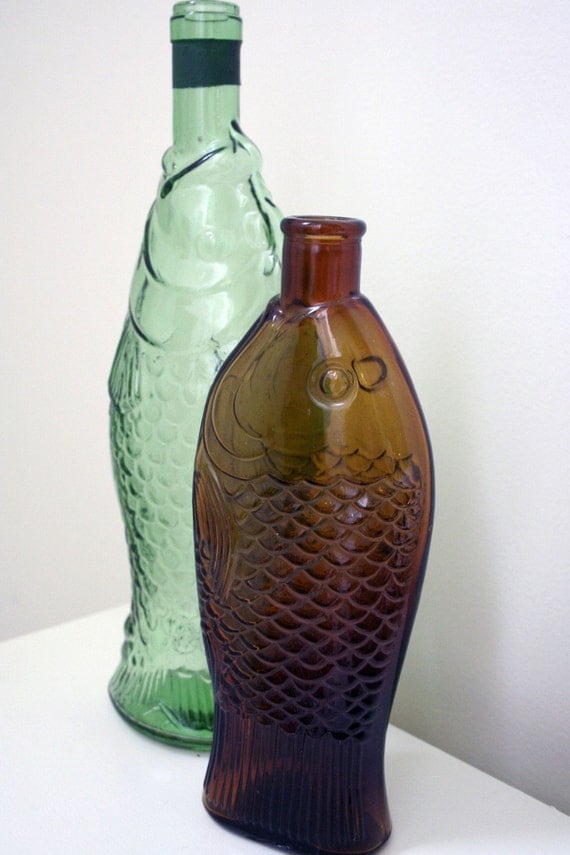 Pair of Fish Shaped Glass Bottles by holliewouldvintage on Etsy
