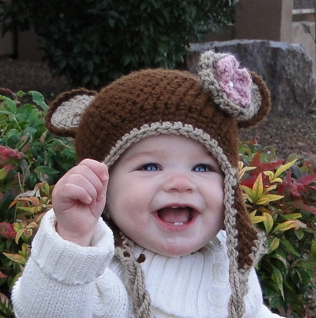INSTANT DOWNLOAD Crochet Pattern Beginner Bear Hat with Flower (Includes 5 Sizes Newborn to Adult ) Permission to sell all finished items