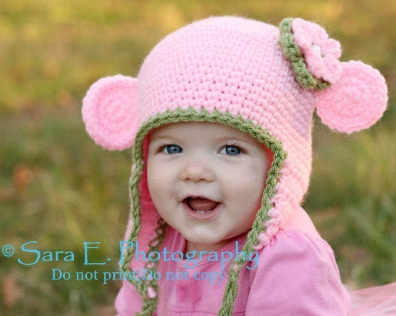 INSTANT DOWNLOAD Crochet Pattern Beginner Monkey Hat with Flower (Includes 5 Sizes: Newborn to Adult ) Permission to sell all finished items