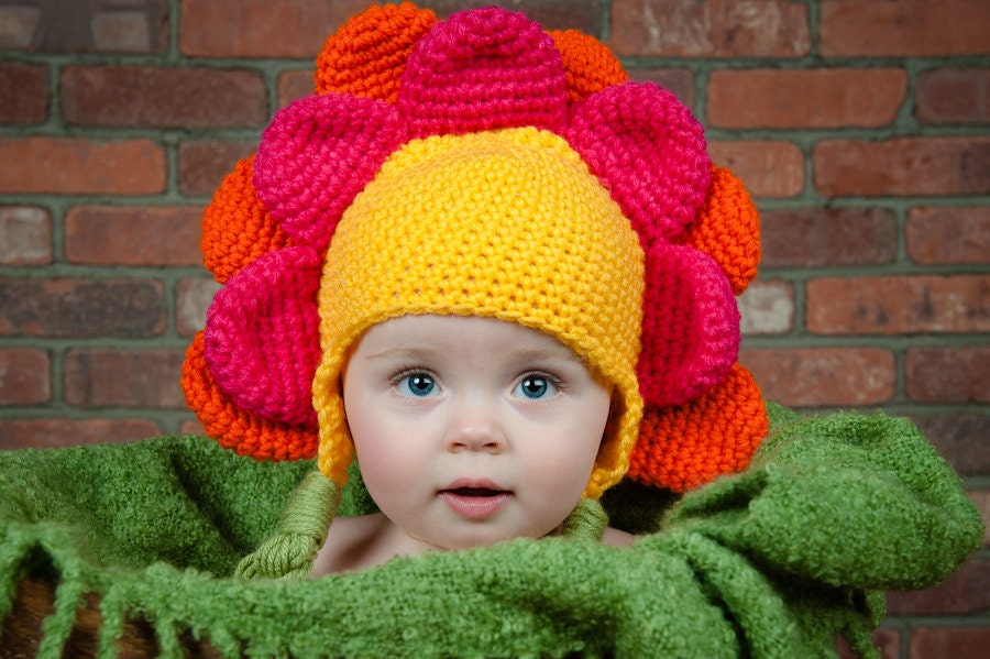 INSTANT DOWNLOAD Crochet Pattern Precious Petals Earflap Hat (Includes 5 Sizes: Newborn to Adult ) Permission to sell all finished items