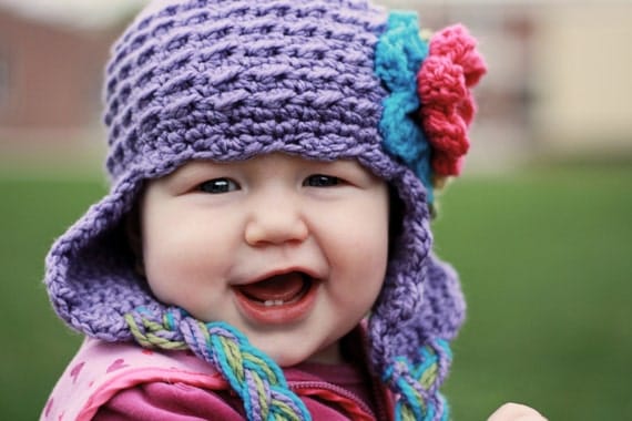 INSTANT DOWNLOAD Crochet Pattern Classic Earflap Hat (Includes Sizes Newborn to Adult)  Permission to sell all finished items