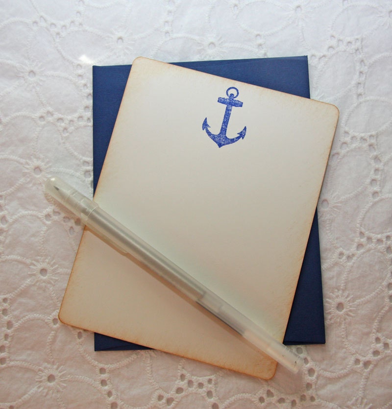 Blue Anchor Nautical Stationary - Set of 6 cards and envelopes