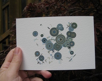 Tree Rings and Traces--Generative Art 4x6 Print, blue, tan, grey