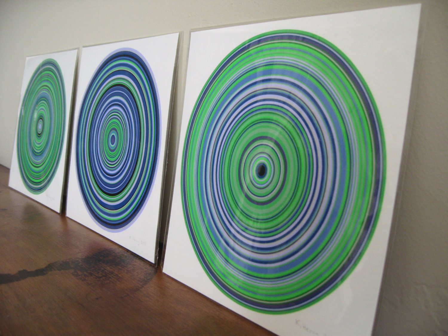 Particle Rings Blue Green 1f  Limited Edition Giclee Print by Generative Artist Kristin Henry