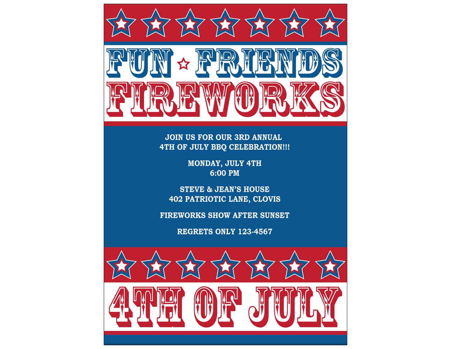 Printable 4th of July Invitation - Digital File