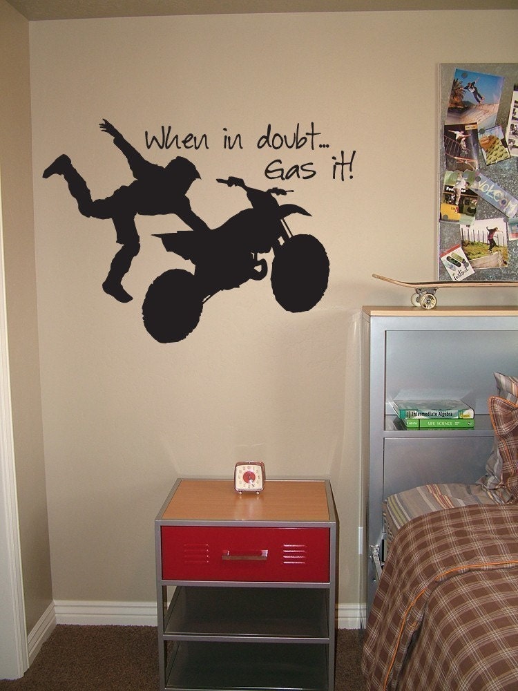 Motocross Vinyl Wall Decal - When In Doubt, Gas It - Lettering Graphic Dirt Bike