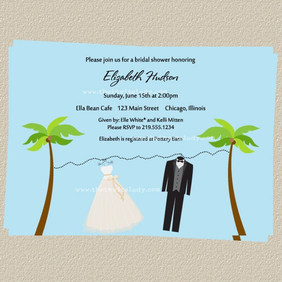 Beach Wedding Shower Invitations, Tropical Bride & Groom Bridal Shower ...