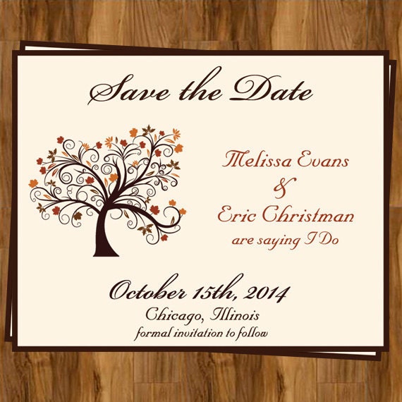 Save the Date Cards, Autumn Tree, Fall Weddings, Set of 100 Ivory Cards with Envelopes, FREE shipping