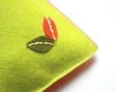 Wool Felt Pouch / Lime Green and Orange / Reusable Bag / 