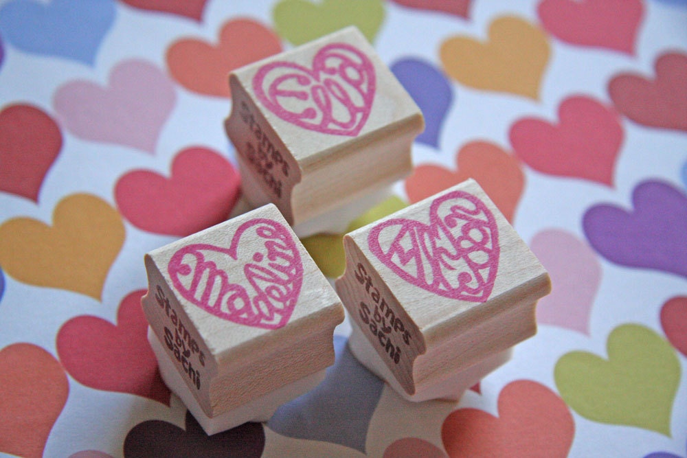 Hand Carved Mounted Original Heart Name Stamp