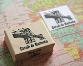 Mounted Brooklyn Bridge Stamp with your name & your loved one's, Wedding stationery, Brooklyn NY