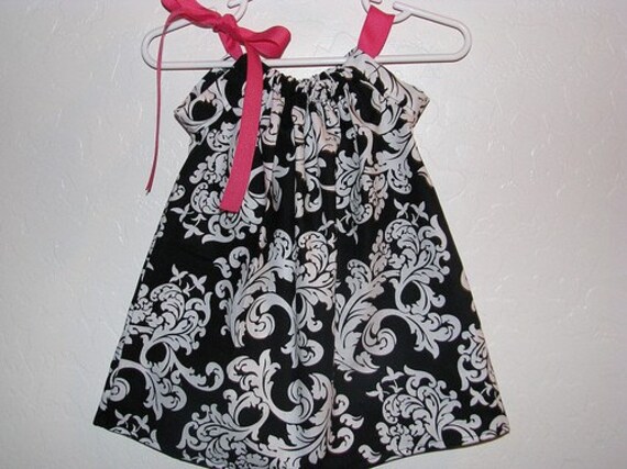 Damask Lady - Swing Pillowcase Dress with Pink Ties - Baby Toddler Girls - Coordinating Brother/Sister Set Available