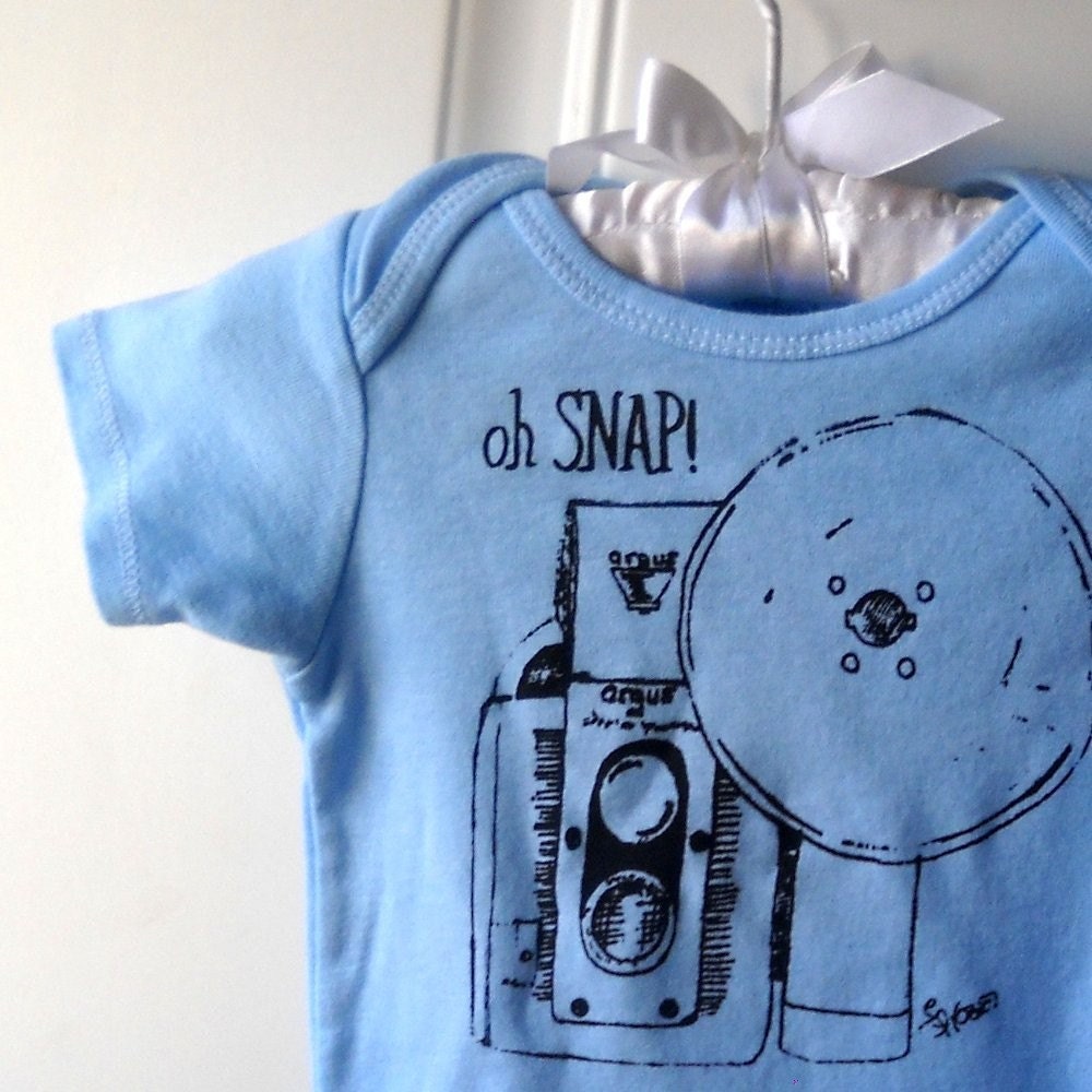 Oh Snap Vintage Camera baby Onesie bodysuit  creeper available in blue or custom colors