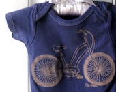 Cruiser Bicycle onesie, cotton one piece baby bodysuit,  in navy blue and cream or custom colors