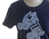 Ladies Cotton crew neck Roller Skate Tee shirt in navy blue or custom colors