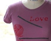 Ladies Tshirt, Knitting love Ladies Cotton Crewneck tshirt in Pretty Purple or custom color