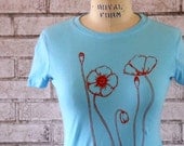 Ladies Cotton Poppy Field Short Sleeved Tshirt dyed turquoise or custom colors