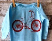 Bicycle Baby Onesie, Baby bodysuit with cruiser bike on it, aqua and red or custom colors