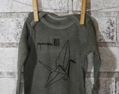 Paper Crane 1000 long sleeved Baby Onesie, Dyed Grey or custom colors