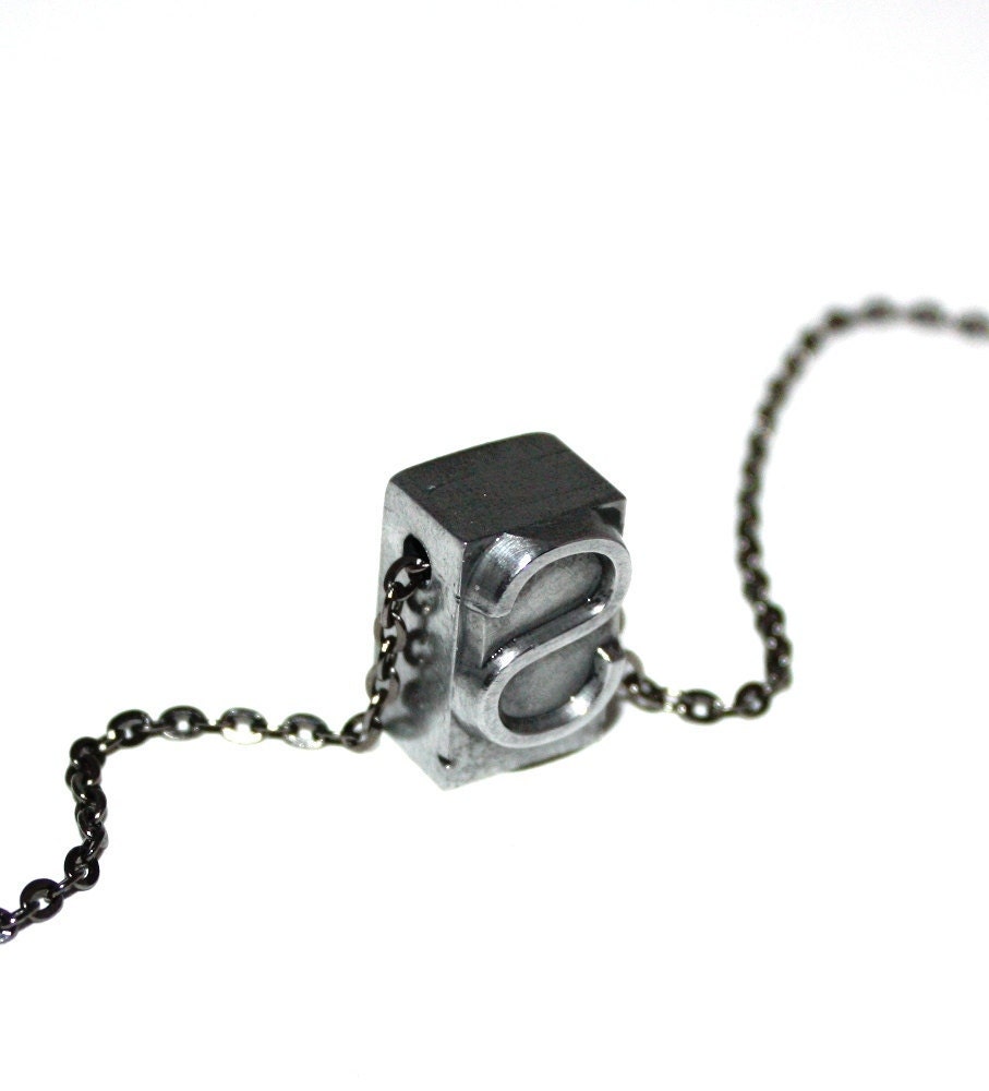 Uppercase Letter S Printing Press Necklace : Capital S Letter Press Necklace Silver Gray Grey From WoodenNickelsJewelry - WoodenNickelsJewelry