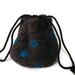 Felted Drawstring Bag Brown with Aqua Dots Small Size