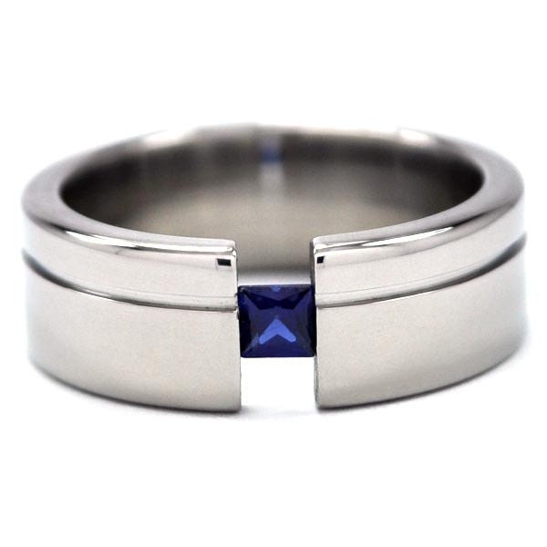 New 7 mm Titanium Tension Setting Ring with a Princess Cut Gemstone