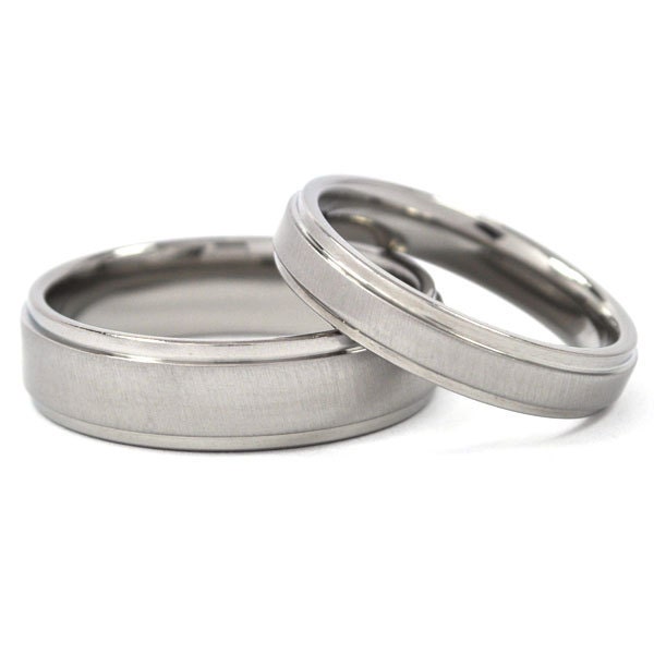 New His And Hers Wedding Band Set - Titanium Rings