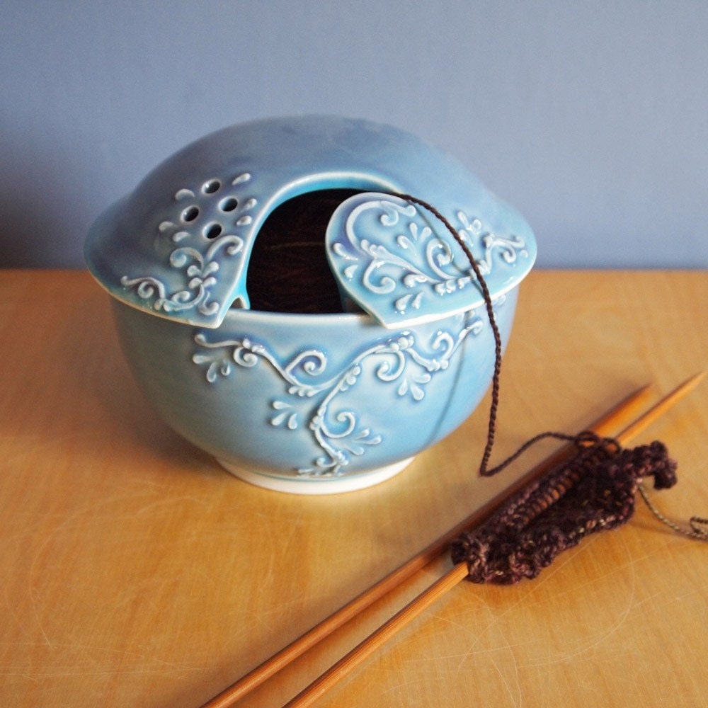 reserved item for bonnie eis - yarn bowl with scrolls in Twilight Sky