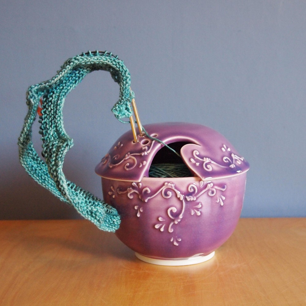 yarn bowl with scrolls in Foxglove