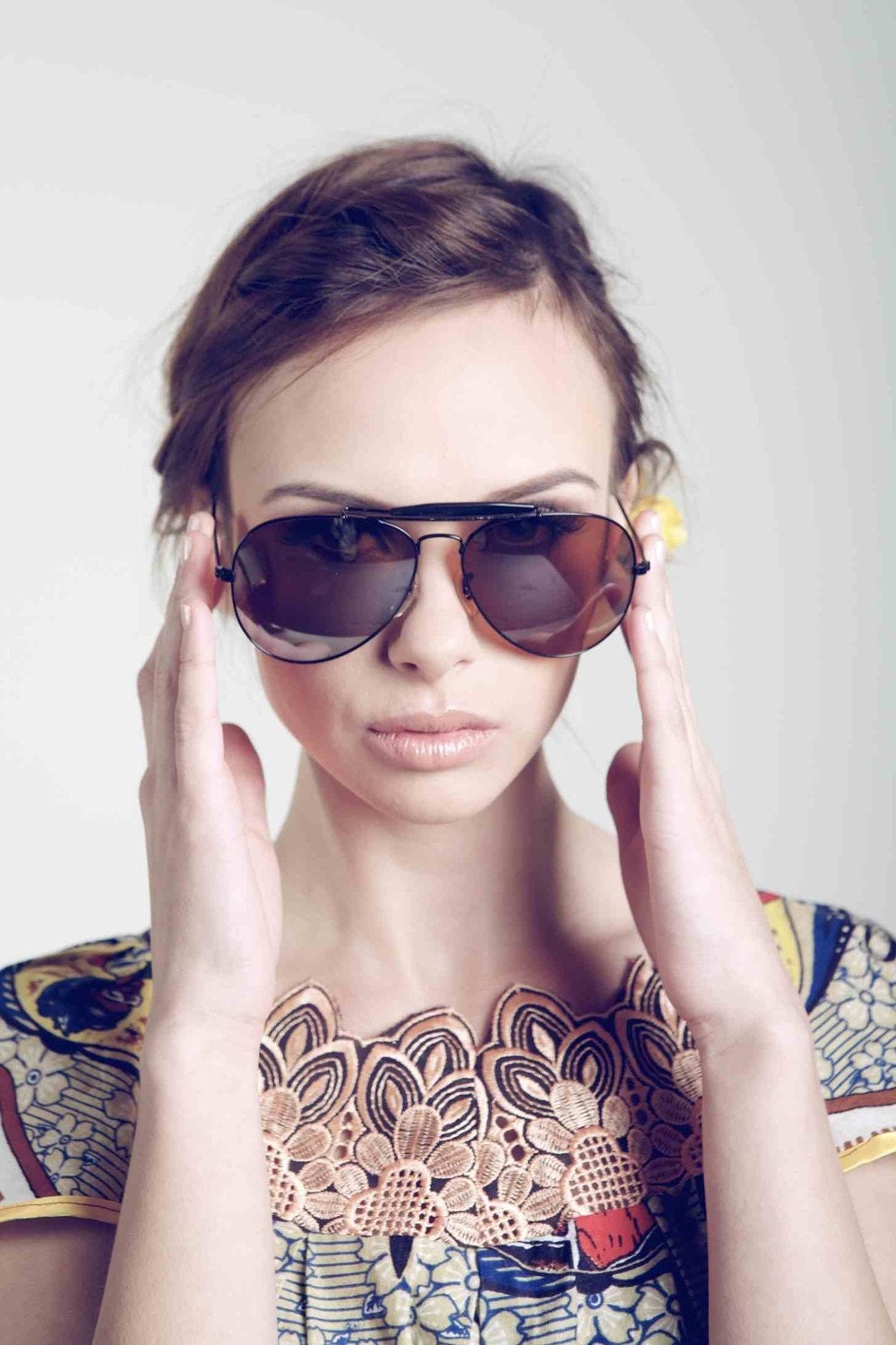 Deadstock Vintage 1970's Black Aviator Unisex Sunglasses with Mirrored Lenses