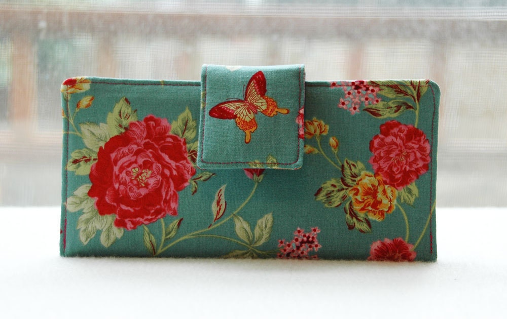 Handmade womens wallet   Handmade perfect wallet blue with flowers and butterflies