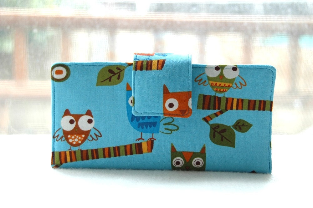 Women's Wallet   Handmade wallet blue owl