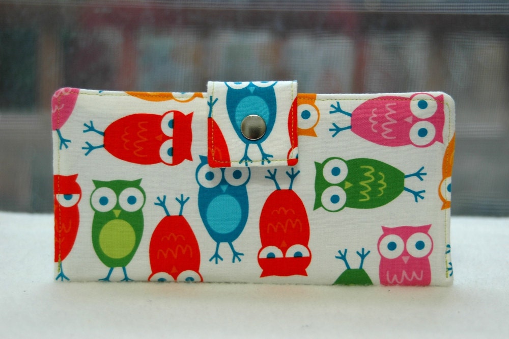 Handmade womens wallet   Handmade wallet in bright bold owls