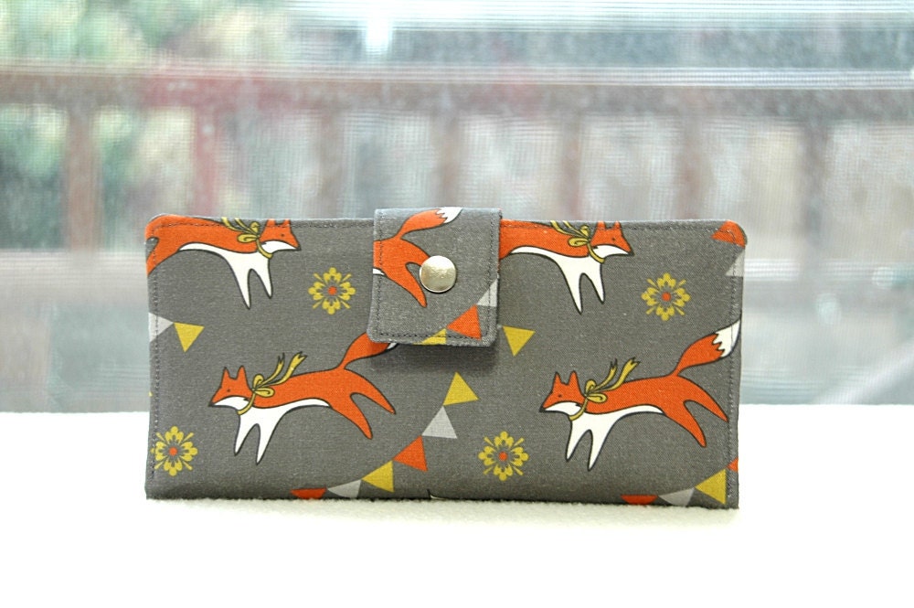 Handmade wallet in foxes vegan custom fabric