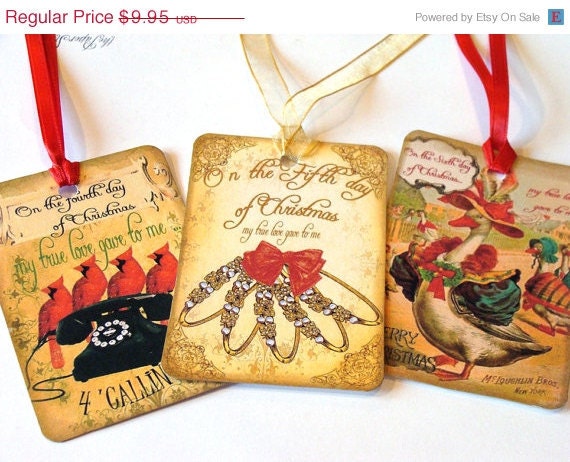 Twelve Days Of Christmas Gift Tags Vintage Inspired Set Of 12 Different Images